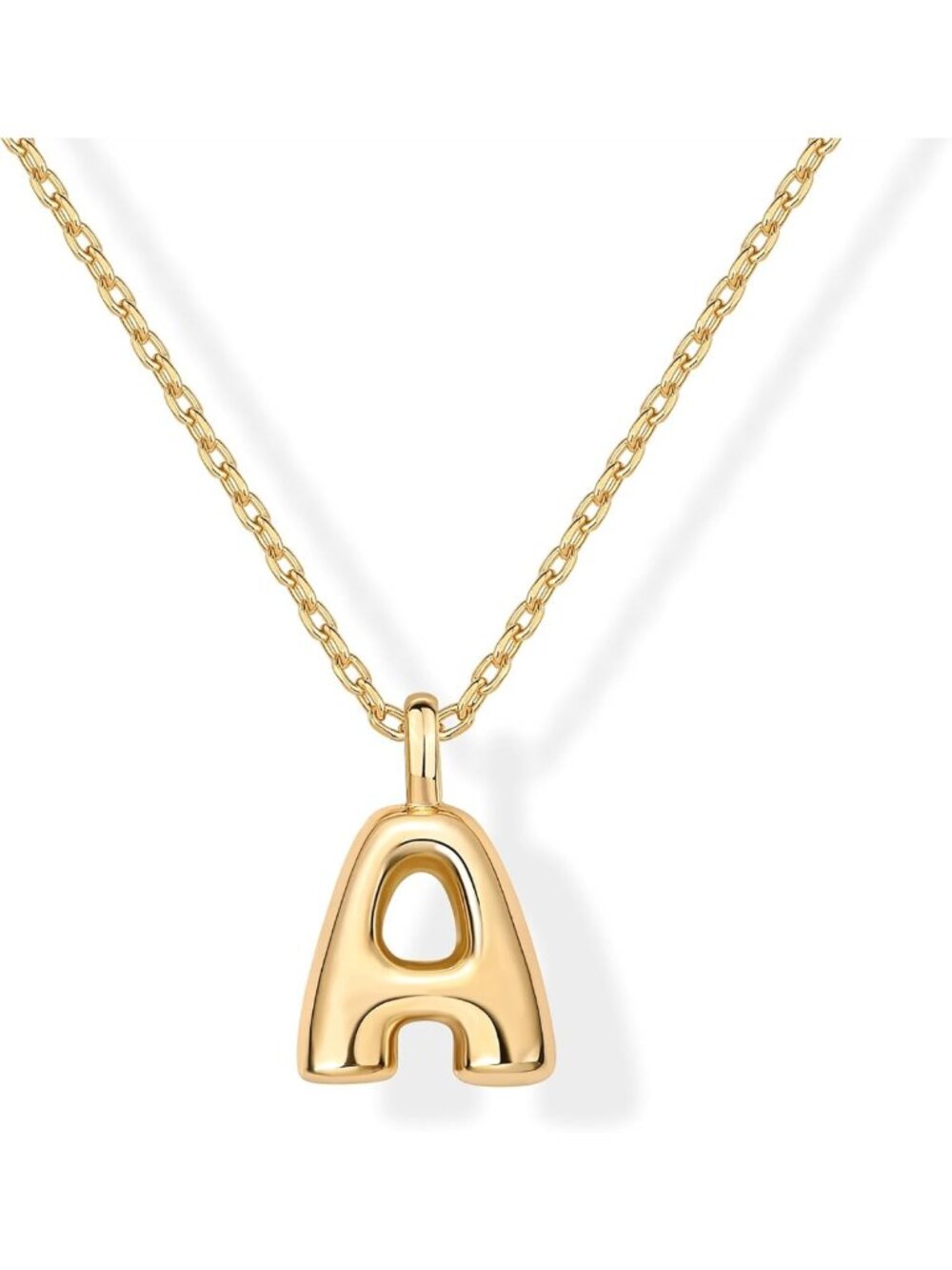 Dainty 14K Gold Plated Chunky Initial Letter Pendant Necklace for Women